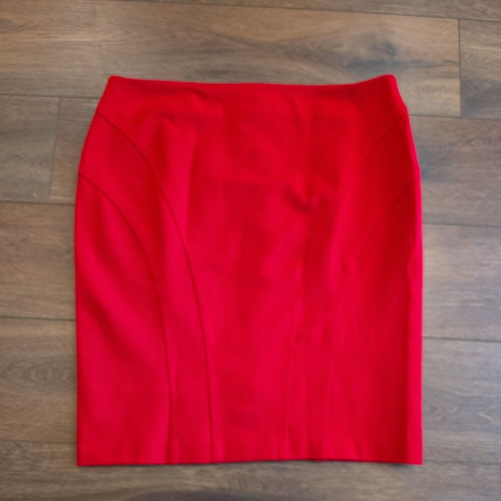 Shape FX Pencil Skirt Size 16 Red Knit Stretch Classic Seam Detail Shaping